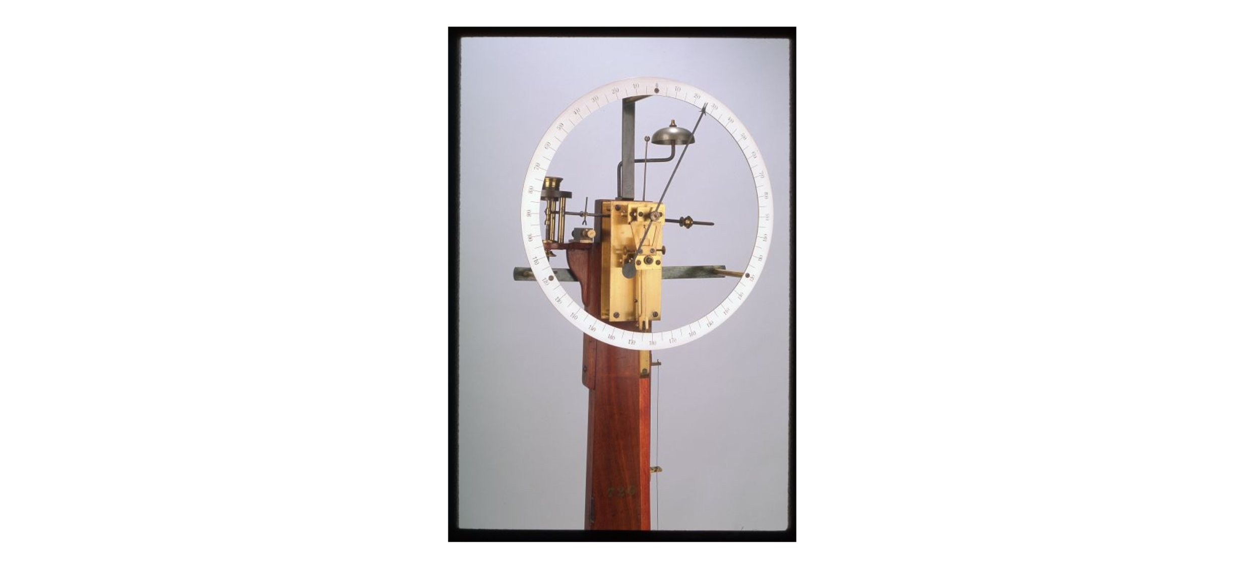 A 'complication apparatus' from the Harvard laboratory of Hugo Munsterberg. This instrument was used to measure the effect of attention to one stimulus on responses to another.  A subject who focused on one of the numbers on the large dial would have a delayed reaction to the sound of the bell, and vice versa.